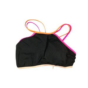Black Crisscross Strappy Bikini Top with Neon Trim size XL